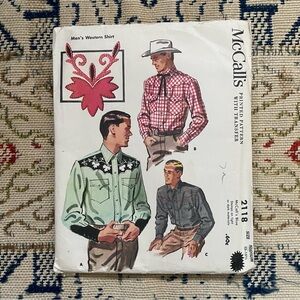 McCall's 2118 Men’s Western Shirt + Transfers Vintage Sewing Pattern 50s M 38-40